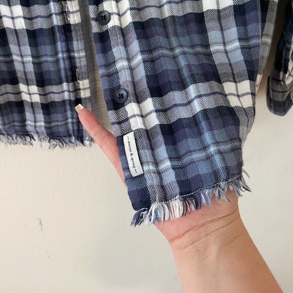 The Blue Shirt Shop Mercer & Spring Blue Plaid Button Long Sleeve Raw Hem XS - Picture 9 of 11
